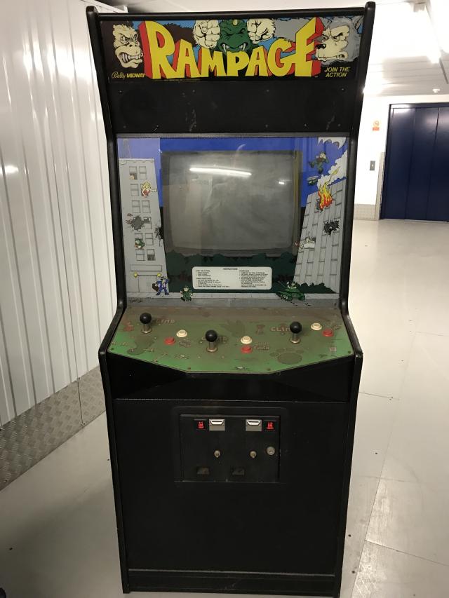 Rampage arcade machine viewed from the front.